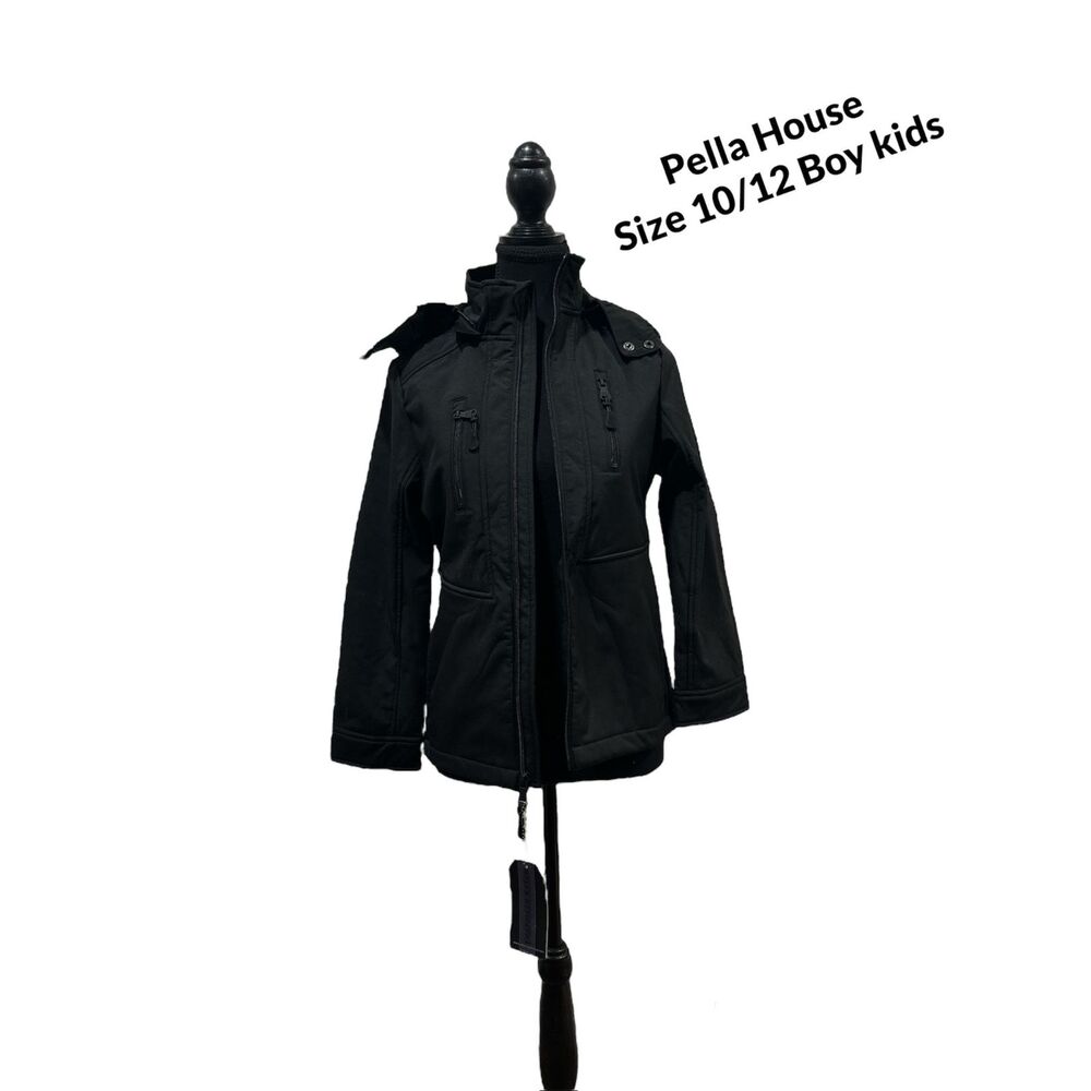 Jacket Urban Republic Shell Soft Size 10 -12 Mid-weight Hood Boys Zip Black
